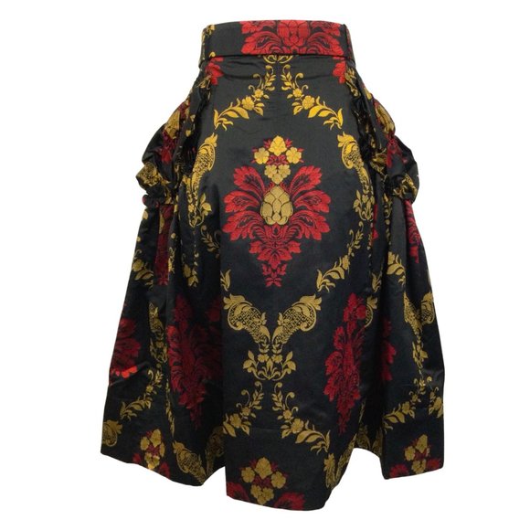 Simone Rocha Red / Black / Gold Brocade With Ruched Pockets and Belt Skirt - Picture 3 of 4